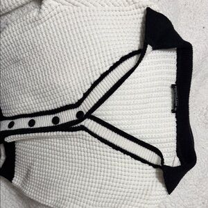 White and Black Trim Waffle Knit Women's Cardigan